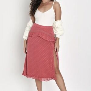 Lulu's Dusty Rose Midi Skirt Ruffle Lace Trim Swiss Dot Overlay Size Medium NWT